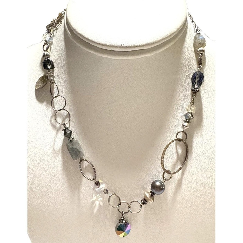Vintage Handmade Beaded 17'' Necklace Sterling 925‎ Silver 16g Unique Boho Pearl